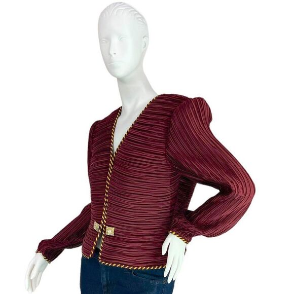 Vintage George F Couture Plum Maroon Pleated Glamorous Evening Jacket Size 12 - Picture 1 of 13